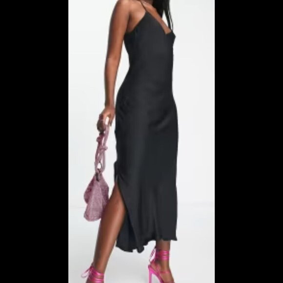 NWT ASOS Design Satin Cami Maxi Slip Dress in Black size 14 - Picture 1 of 13